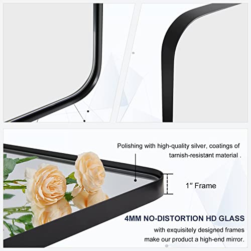 Andy Star Wall Mirror For Bathroom, Mirror For Wall With Black Metal Frame 22" X 30", Decorative Wall Mirrors For Living Room,Bedroom, Glass Panel Rounded Corner Hangs Horizontal Or Vertical #TOP5