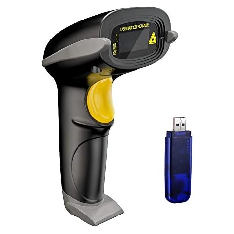 NADAMOO Wireless Barcode Scanner 328 Feet Transmission Distance USB Cordless 1D Laser Automatic Barcode Reader Handhold Bar Code Scanner with USB Receiver for Store, Supermarket, Warehouse Cover