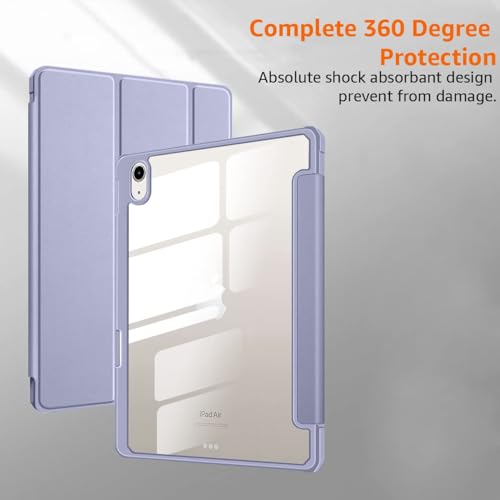 Image of Amazon Basics Smart Case for Apple iPad Air 11 Inch M2 2024, Air 6th /5th Gen 2022 /4th Gen 2020 | Trifold Stand with Pencil Holder, Transparent Back Flip Cover (Lavender)