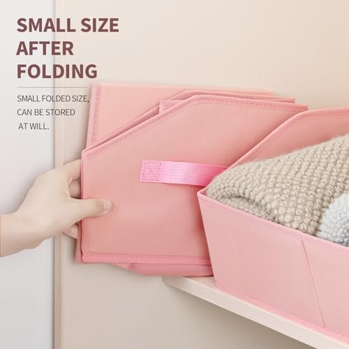 Image of Homsorout Storage Bins for Shelves - Large Trapezoid Closet Shelf Organizer, Fabric Organization Bins with Handles, Storage Baskets for Clothes, Towel, Purse, 4 Pack, Pink