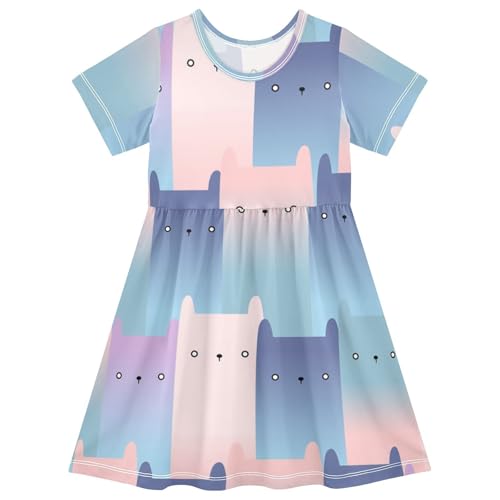 Girls Toddler Dress Short Sleeve Girl Dress Spring Summer Comfortable A-Line Dress 2-8T Cat Purple
