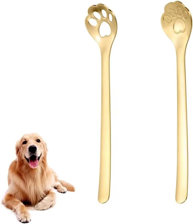 Dessert Spoons 2 Pack 304 Stainless Steel Cat Paw Claw Stir Spoon Gold Hollow Tea Spoon Mixing Spoon for Ice Cream Coffee Sugar Cake Appetizer Kitchen Tableware