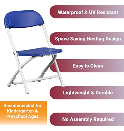 Tentandtable Kids Size Poly Plastic Chairs With Metal Frame - Heavy Duty 220 Lbs. Capacity - Lightweight & Stackable Folding Chair For Classroom Desk & Tables, Event, Banquet, Wedding (4 Pack, Blue) #TOP3