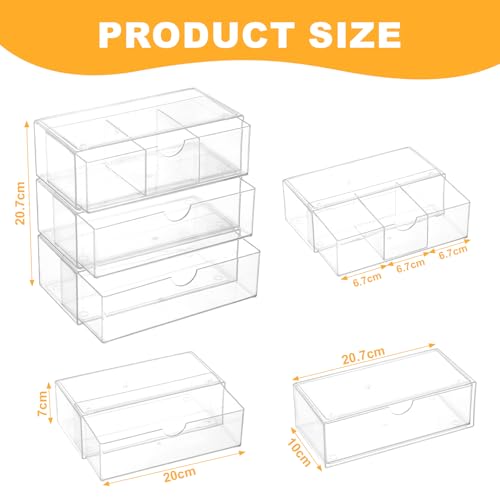 Hejo 3 Piezas Organizador de Maquillaje con Cajónes, Organizador de Cosméticos Acrílico Transparente, Cajones de Cuidado Apilable, Cajonera de Tocador para Dormitorio, Baño, Tocador - imagen 2