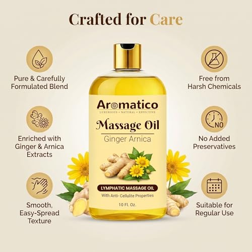 Image of AROMATICO Ginger Arnica Deep Tissue Massage Oil - Ideal for Hot Oil Massage | Joint Pain & Back Pain Body Massage Oil | Post Workout | Almond & Sesame | 300ml
