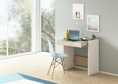 Dmora - Schreibtisch Clematide, moderner Schreibtisch mit Schublade, Arbeits- oder Bürotisch für PC-Buchhalter, 100 {277dc3fc70c80f5f3525e06eb8b1846a0f0cd01e1d3427e30e55e7f669a4c280} Made in Italy, 80 x 40 x 79 cm, Weiß und Eiche,