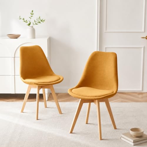 Miniatura 4 de Eggree Pack De 4 Sillas De Comedor Sillas Cocina Nordica Con Asiento Tapizado De Lino Y Patas De Haya, Lino - Amarillo