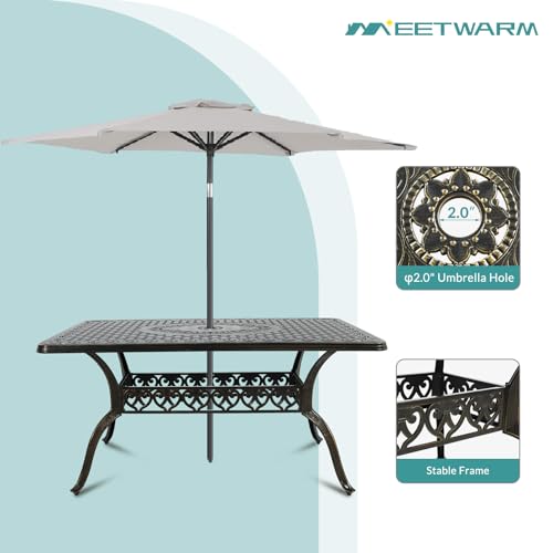Image of MEETWARM 7-Piece Outdoor Patio Dining Set, 6 Outdoor Dining Cushioned Chairs and 1 Rectangle Table with 2 inch Umbrella Hole, All Weather Cast Aluminum Patio Funiture Set for Backyard, Navy Blue