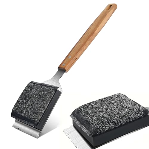 Spazzola per barbecue con raschietto senza setole, in acciaio inox, con testa sostituibile, manico lungo, accessorio per barbecue a carbonella, griglia elettrica, barbecue a gas