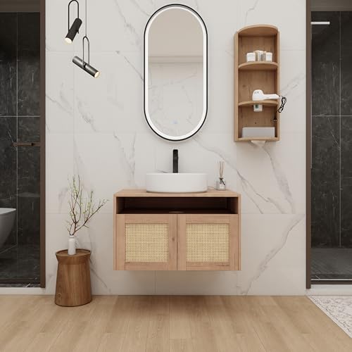 GOLGAILY Modern Wall-Mounted 30" Bathroom Vanity Set with Ceramic Art