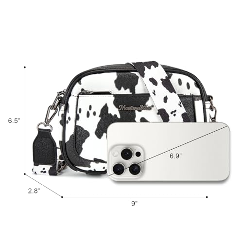 Image of Montana West Crossbody Bags for Women Cow Print Purse Triple Zip Shoulder Handbags with Wide Strap