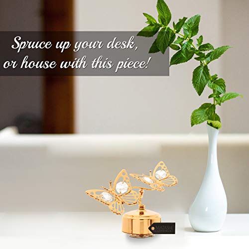 Matashi MTMB13621 24K Gold Plated Music Box with Crystal Studded Double Butterfly Figurine