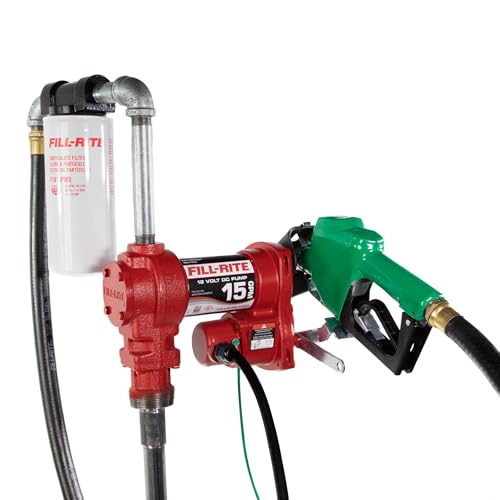 Fill-Rite FR1210HA1F 12V 15 GPM (57 LPM) Fuel Transfer Pump with Discharge Hose Automatic Nozzle Filter Kit Suction Pipe