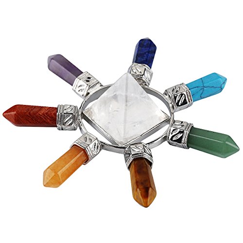KYEYGWO Cristal de Roche Cône, Énergie Pyramide Spirituelle Décorative avec 7 Chakra Pierre Hexagonal Piontu pour Décoration Guérison Reiki Médation Cover