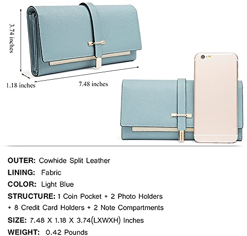 Leather Wallet For Women Slim Clutch Purse Long Designer Trifold Ladies Credit Card Holder Organizer Light Blue #TOP2