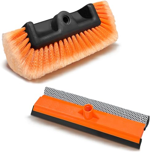 ARTIPOLY 12' Car Wash Brush with Soft Bristle + 10' 2 in 1 Windshield Cleaner Squeegee, Ideal Combination for RV Truck Boat Camper Heavy Duty Tri-Level Dip Wash Brush Car Exterior Washing