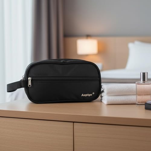 Image of Aepig Polyester Multipurpose Toiletry Bag for Men Hanging Dopp Kit Water Resistant Shaving Bag Small Toiletry Bag for Traveling, Black