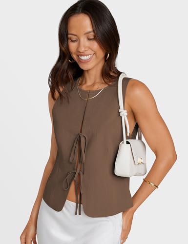 UEU Womens Tie Front Vest Top Bow Open Front Crop Tank Tops Summer Casual Sleeveless Shirt 2025 Y2K Trendy Outfits2