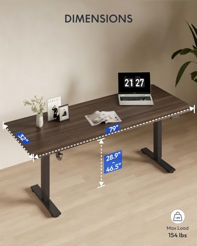 Image of FLEXISPOT 79x32 Inch Electric Large Standing Desk for Home & Office, Spacious Splice Board Desk with Cable Management & Organizer, Cup Holder & Hook, Black Walnut