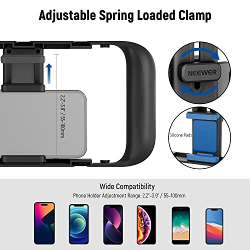 Image of NEEWER Mobile Phone Video Rig, Mobile Phone Grip Stabiliser Cage with Cold Shoe and 1 /4 Inch Thread, Video Recording Film Rig, Compatible with iPhone 16 15 Pro Max Plus 14 13 Mini X XS Max XR