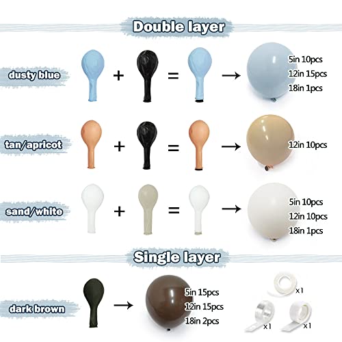 Dusty Blue And Brown Balloon Garland - Double Stuffed Nude Tan Latex Balloons Pastel Blue Coffee Neutral Teddy Bear Balloon Arch Kit For Boho Baby Shower Birthday Jungle Safari Party Decoration #TOP3