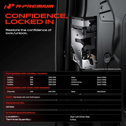Image of A-Premium Rear Left Driver Side Door Lock Actuator Compatible with Cadillac SRX 2010-2016 & Chevrolet Chevy Volt 2011-2015, For Model with Anti-Theft System