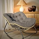 Majnesvon Rattan Papasan Rocking Chair with Cushion, Oversized Round Egg Chair,...