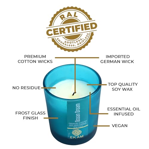Image of EKAM Ocean Dream Votive Soy Wax Scented Candle, 40 Grams, 10 Hours Burn Time| Long Lasting Premium Candles | Ideal for Home Decor | Gifting & Aromatherapy