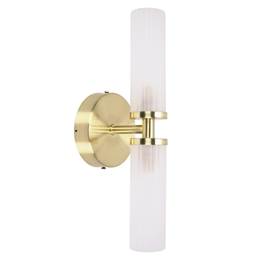 ValueLights | Gold 2 Way Wall Light Fitting with Reeded Glass Shade | Bath Wall Lights, Home Décor & Improvement Essential | Includes Bulb | Mains Wired