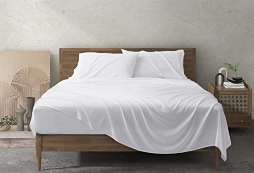 Comflive Cooling Sheets Set, Rayon Made From Bamboo, 4 Piece Queen Luxury Sheets With 16" Deep Pocket, Breathable And Silky Bedding Sheets & Pillowcases, White #TOP15