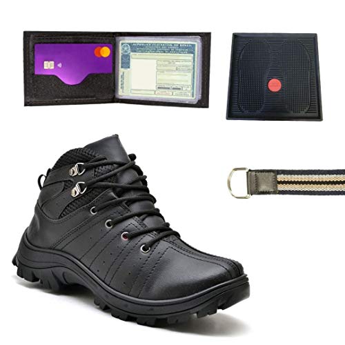 Kit Bota Everest Preta+ Cinto Gorgurão + Carteira Preta E Tapete Satinizante Brinde (44)