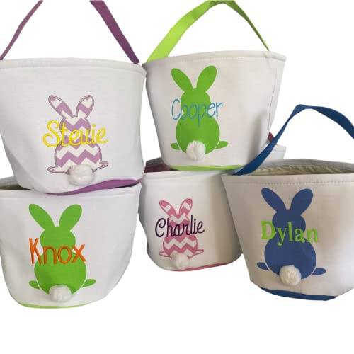 Product Image of the Little Lulus Gifts Personalized Easter Basket for Kids, embroidered Pink Girls and Boys Toddler gift bags baby blue green