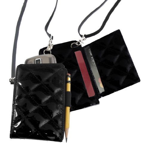 Miamica Deluxe Generation 2 Quilted Travel Cross Body Bag Neck Id Case Pda Cell Phone Blackberry Iphone Holder Wallet Purse-Black