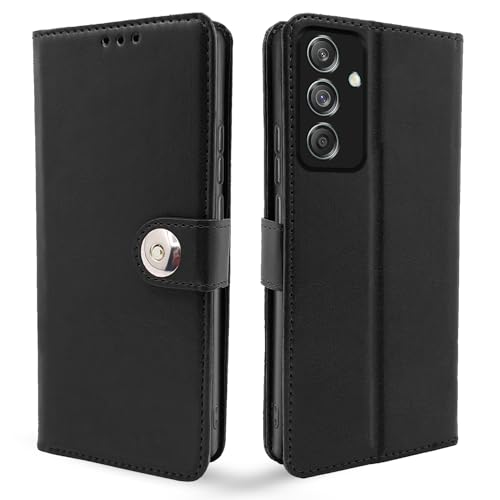 Image of Pikkme Flip Cover Leather Finish | Inside TPU with Card Pockets | Wallet Stand and Shock Proof | Complete Protection Button Flip Case for Samsung Galaxy M55 5G / M55s 5G / F55 5G (Black)