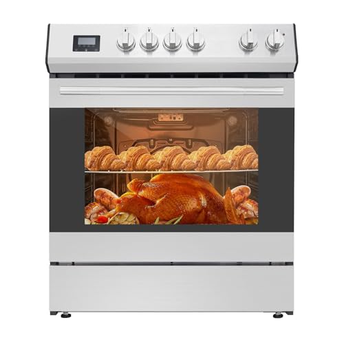 30" Electric Oven, Freestanding Range, 4 Sealed Burners, 5cu. Ft. Capacity, Slide-In Convection Oven, Easy Reach Racks, Touch Panel, Stainless Steel