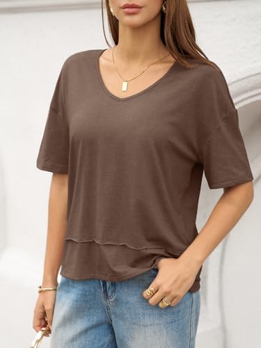 Image of UNCLECAT Womens V Neck T Shirts Summer Trendy Loose Fit Casual Tops Tees
