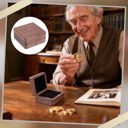 Caja para monedas de madera de nogal 8x8x3.8 cm con inserto negro miniatura 5