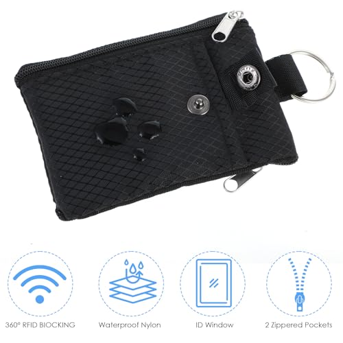RFID Blocking Small Neck Wallet Water Resistant Zipper ID Case Pouch Travel Neck Wallet with Lanyard Keychain Badge Holder with ID Window for Women Men Boys Girls Cards Coin Daily Use3