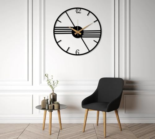 Image of Wall Clock Stylish Metal Analog Wall Clock for Living Room, Bedroom, Office, Kitchen, Home and Hall | Antique Fancy Big Size Modern Wall Watch (Black ST-18, 50 CM)