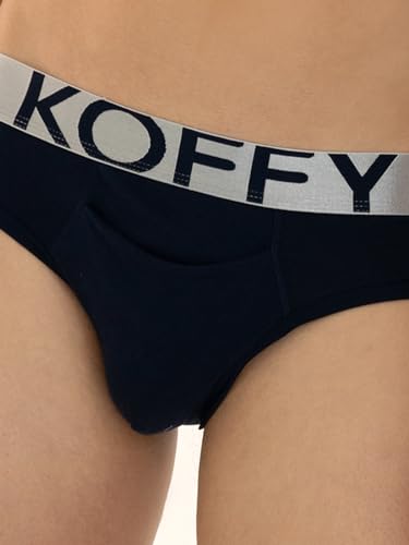 Image of KOFFY Men's Premium Cotton Lycra Brief with Minus Cutting Pouch| Silver Metallic Elastic| 4 Way Stretch| Wrinkle Free| Pack of 1