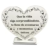LA SOLERA Corazón Blanco Madera Frase | Buenos Deseos | 19 x 16,5 cm | Mdf 3 mm de grosor | Color Blanco | Regalo para mamá, Amiga, Familia | Hecho a Mano | Grabado con Láser | Base Rectangular |