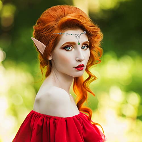 Freshme Fairy Elf Ears With Celtic Headpiece Kit - Elf Ears And Celtic Knot Head Chain Boho Crystal Bead Forehead Pendant Headband Women Girls Halloween Renaissance Larp Cosplay Costume #TOP1