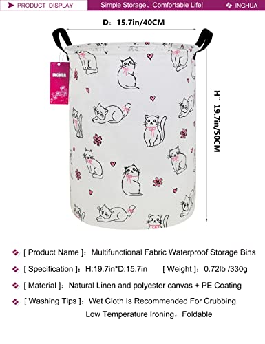 Image of Laundry Hamper Large Canvas Fabric Storage Basket Love cat