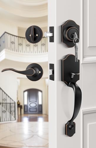 Image of Goldenwarm Front Door Lock Set, Oil-Rubbed Bronze Front Door Handle and Deadbolt Set, Exterior Door Lock Set, Front Door Handles and Locks