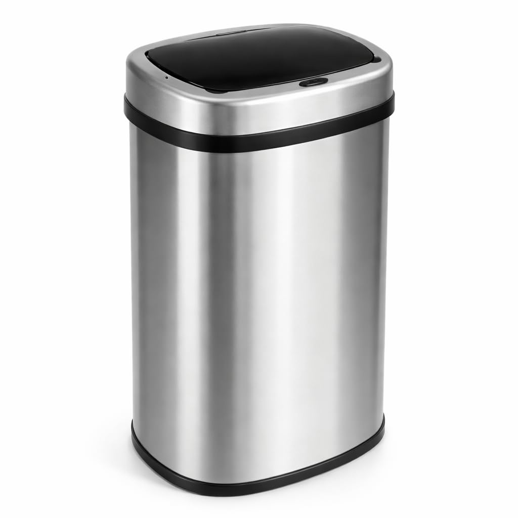 Cubo de Basura Automatico Cocina con Sensor de Movimiento Inteligente Sin Contacto | 50 litros Acero INOX Tapa Automática Carga con Pilas o Batería. Diseño moderno para hogar oficina y reciclaje