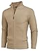 PJ PAUL JONES Mens Sweater Cardigan Full Zip Knitted Long Sleeve Sweaters Stand Collar Textured Cardigan for Fall Winter Khaki M