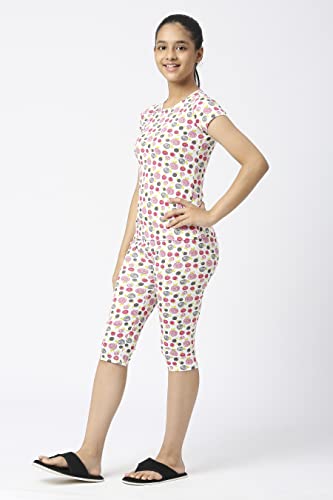 Image of SINI MINI Round Neck with Half Sleeve Top & Capri Beige Girls Casual Pack of 1 Night Suit Set