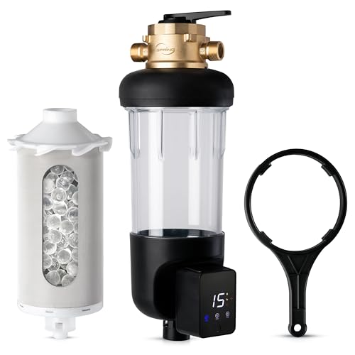 Image of iSpring WSP100SL-ARJ-BP, NSF Certified, Whole House Spin Down Sediment Water Filter with 4 Modes Bypass, Include Siliphos Helps Prevent Scale, Clear Housing, Jumbo Size with Touch-Screen Auto Flushing
