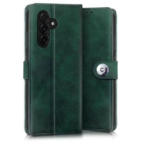 Image of WOW IMAGINE Shock Proof Flip Cover Back Case for Samsung Galaxy M17 5G | A17 5G | F17 5G (Magnetic Button Flip Case | Wallet Pockets & Stand | Leather Finish | Forest Green)