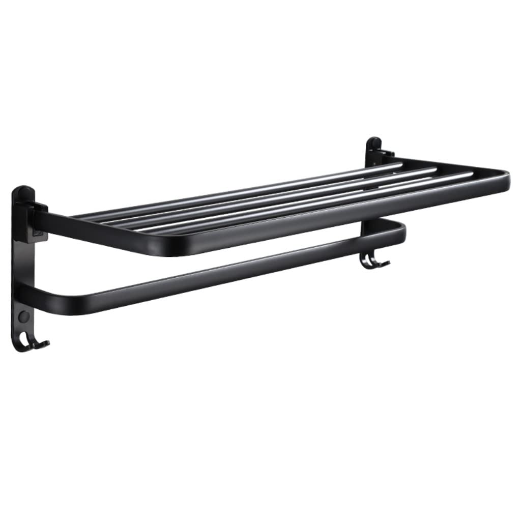 Bathroom Towel Holder Wall Mounted Towel Rail Space Aluminum Foldable Black Shelf Bathroom Rack Accessories Compact Bathroom Storage(39CM)